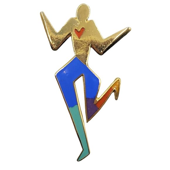 Laurel Burch Gold Tone Enamel 'Dancing Spirit' Person Figural Brooch, Signed - Picture 1 of 5